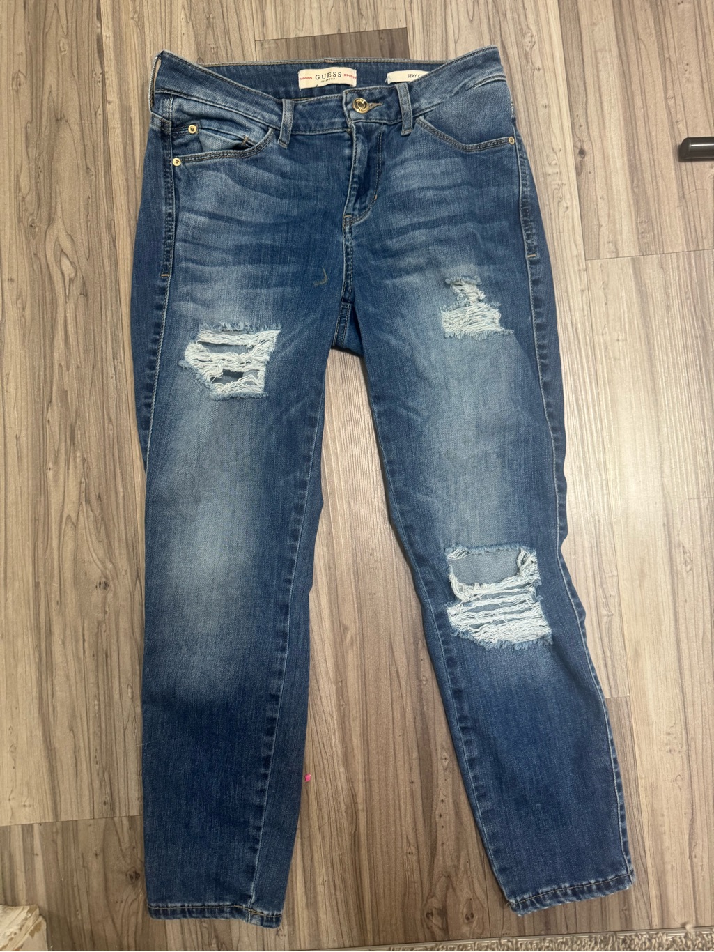 #5 Guess Sexy Curve Distressed Skinny Jeans Women’s Size 27 Dark Wash 24.5” I